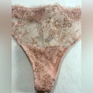 Skarlett Blue Romance Lace Rose Gold Thong. Size Medium